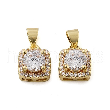 Brass Micro Pave Clear Cubic Zirconia Pendants KK-U063-01G-1