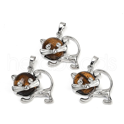 Natural Tiger Eye Kitten Pendants G-J386-C17-19-1