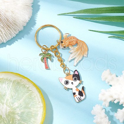 Alloy Acrylic Cat Goldfish Keychains KEYC-JKC01214-05-1