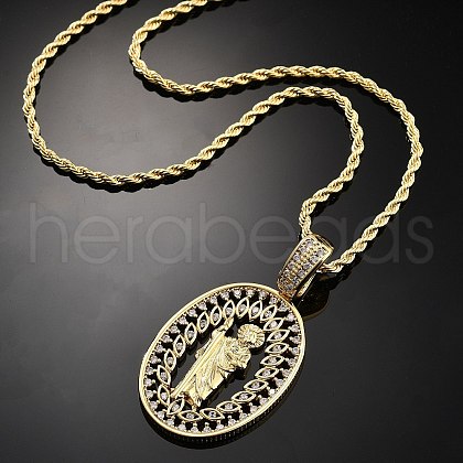 Brass Cubic Zirconia Pendant Necklaces for Women NJEW-U034-01C-G-1