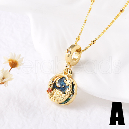 Brass Micro Pave Clear Cubic Zirconia Enamel Pendant Necklaces FS-WG967EC-01-1