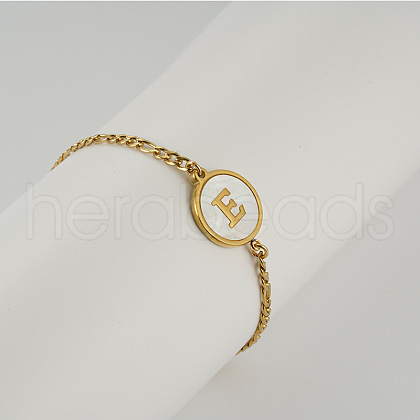 Flat Round with Letter Pattern 304 Stainless Steel Link Bracelets FS-WG4692B-47-1