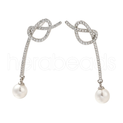 Rack Plating knot Brass Micro Pave Clear Cubic Zirconia Stud Earrings EJEW-H016-10P-1