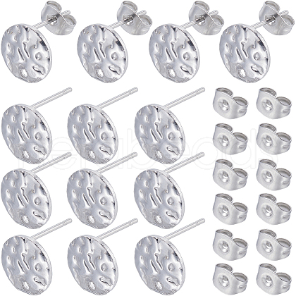 SUNNYCLUE 80Pcs 201 Stainless Steel Textured Flat Round Stud Earring Findings STAS-SC0008-50-1