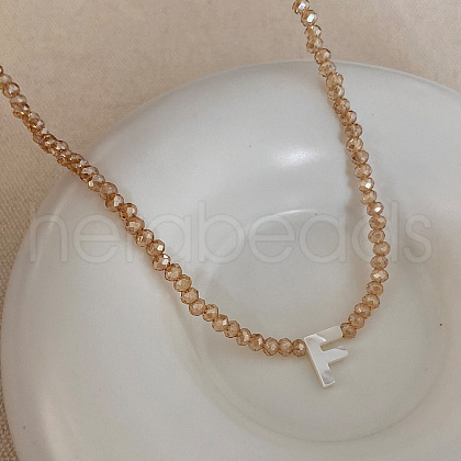 Natural Shell Initial Pendant Glass Beaded Pendant Necklaces FS-WG76541-06-1