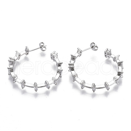Brass Micro Pave Clear Cubic Zirconia Stud Earrings EJEW-N011-14P-NF-1