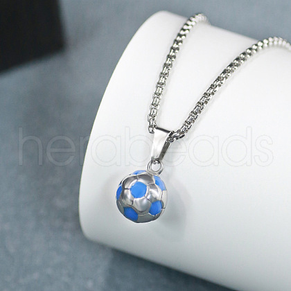 Football 201 Stainless Steel Royal Blue Enamel Pendant Box Chain Necklaces for Men FS-WGF314D-09-1
