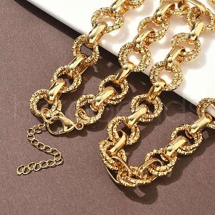 304 Stainless Steel Textured Double Ring Link Chain Necklaces NJEW-S453-02G-B-1