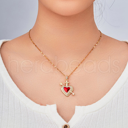 Elegant Romantic Brass Pave Clear Cubic Zirconia Cupid Heart with Arrow Pendant Necklaces for Women SX4190-1-1