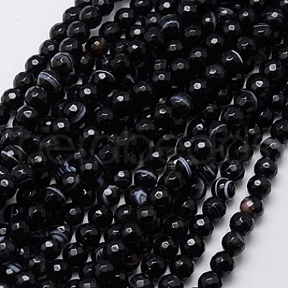 Natural Black Striped Agate/Banded Agate Beads Strands X-G-G581-6mm-03-1