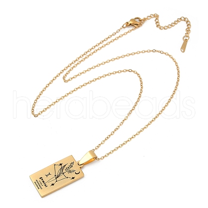 12 Constellation Stainless Steel Tarot Card Engraved Pendant Cable Chain Necklaces PW-WG94DCE-05-1