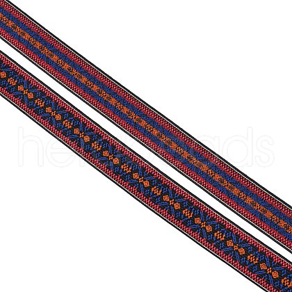 Ethnic Style Embroidery Flat Polyester Elastic Rubber Cord/Band OCOR-WH0079-98A-1