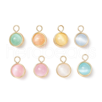 Dyed Natural Selenite Copper Wire Wrapped Round Pendants PALLOY-JF03770-01-1