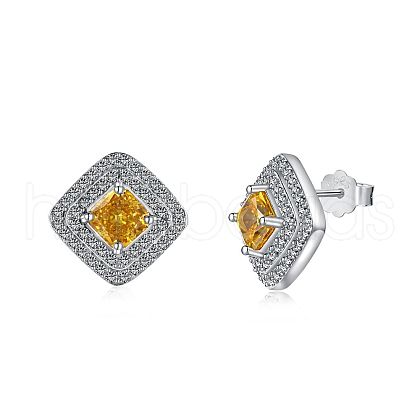 Rhombus 925 Sterling Silver Micro Pave Cubic Zirconia Stud Earrings for Woman EJEW-F350-04P-1