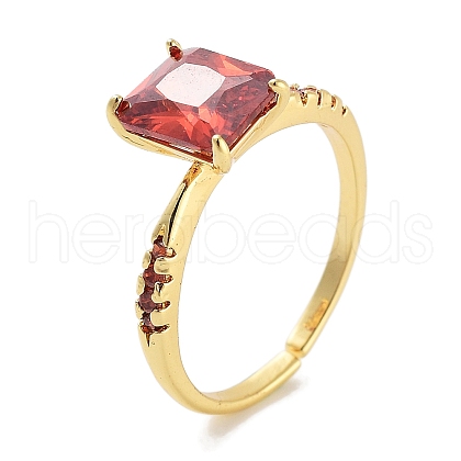 Mother's Day Rings Rectangle Rack Plating Brass Micro Pave Cubic Zirconia Solitaire Ring RJEW-Z059-10G-02-1