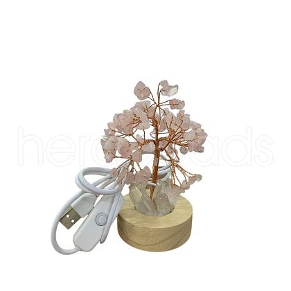 Natural Rose Quartz Chips Tree Night Light Lamp Decorations PW-WG63079-02-1