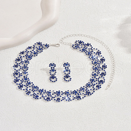 Alloy Rhinestone Link Chain Necklace & Stud Dangle Earrings Sets FS-WG454B6-07-1