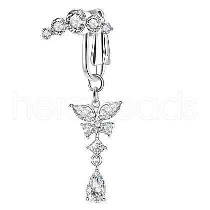 304 Stainless Steel Pave Clear Cubic Zirconia Clip on Belly Rings FS-WG683DA-02-1