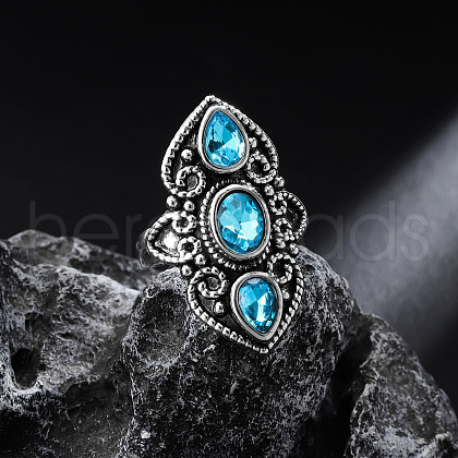 Teardrop & Oval Bohemian Style Zinc Alloy with Resin Imitation Moonstone/Rhinestone Finger Rings FS-WGFB6C4-04-1