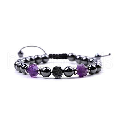 Synthetic Hematite & Natural Amethyst Braided Bead Bracelets PW-WG63607-06-1