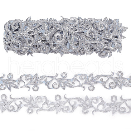 Ethnic Style Iron on/Sew on Polyester Metallic Embroidery Flower Ribbon SRIB-WH0011-204A-1