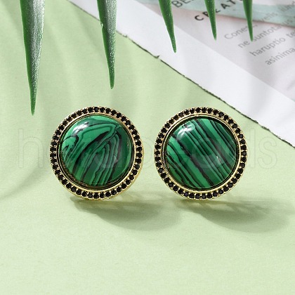 Half Round Brass Micro Pave Cubic Zirconia Stud Earrings EJEW-R215-01G-1