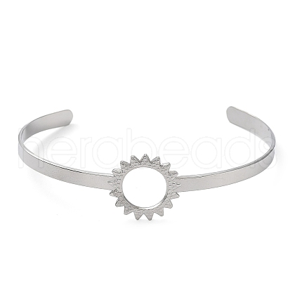 Non-Tarnish 304 Stainless Steel Hollow Sunflower Cuff Bangle for Women BJEW-D061-02P-1