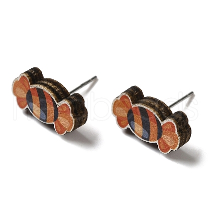 Wood Stud Earrings EJEW-Z054-02C-1