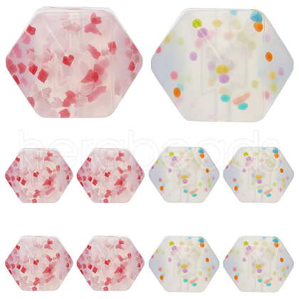 Gorgecraft 8Pcs 2 Colors Hexagon with Heart Pattern Silicone Focal Beads SIL-GF0001-52-1