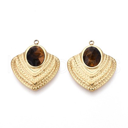 304 Stainless Steel Pave Natural Tiger Eye Pendants STAS-N109-193B-G-1