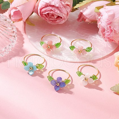 Plastic and Acrylic Copper Wire Wrapped Finger Rings for Women RJEW-JR00879-1