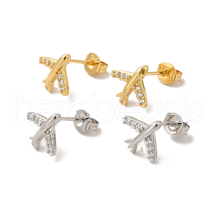 Clear Cubic Zirconia Airplane Stud Earrings EJEW-F301-02-1