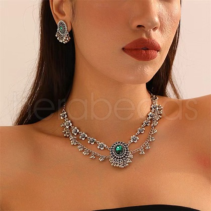 Oval Alloy Rhinestone Pendant Necklace & Earrings Sets FS-WG74939-01-1