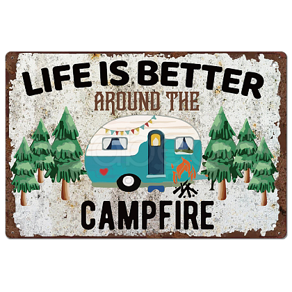 Camping Theme Vintage Metal Tin Sign AJEW-WH0189-112-1