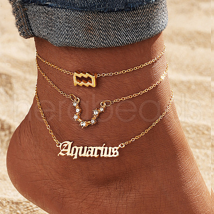 Alloy Crystal Rhinestone 3 Layer Constellations Link Chain Anklets for Women FS-WGFDDF7-01-1