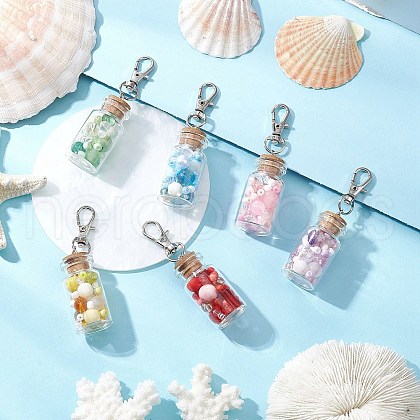6Pcs Glass Wishing Bottle inside Lampwork & Glass Seed Beads Pendant Decorations HJEW-JM03260-1