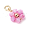 Dyed Natural Shell & Brass Round Beaded Flower Pendants PALLOY-JF03462-4