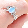 Oval & Flower Zinc Alloy with Natural Moonstone Finger Rings for Women FS-WG00FFC-01-3