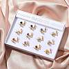 Round Natural Mixed Stone Finger Rings RJEW-C119-05G-1