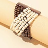 Ethnic Style Cross Wood Round Beaded Stretch Bracelets for Men Women FS-WG3B194-01-1