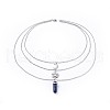 Bullet Natural Lapis Lazuli Pendant Tiered Necklaces NJEW-JN02457-03-1