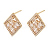 Rhombus Brass Micro Pave Clear Cubic Zirconia Stud Earrings for Women EJEW-G428-05G-4