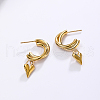Vintage Stainless Steel C-shaped with Heart Dangle Stud Earrings RJ0929-1-4