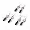 Natural Lava Rock Bullet with Sun Dangle Earrings EJEW-I276-01P-07-1
