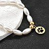 304 Stainless Steel Flat Round with Paw Print Charm Bracelets for Women BJEW-C098-11G-3