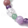 Round Natural Amethyst & Dyed Yellow Jade & Green Aventurine & Rhodonite & Nuggets Plastic Imitation Pearl Beaded Stretch Bracelets for Women BJEW-JB10629-3