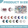 Unicraftale 75Pcs 15 Colors Polymer Clay Rhinestone European Large Hole Beads with Silver Color Plated Brass Cores FIND-UN0015-84-3