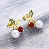 Cherry Brass Micro Pave Cubic Zirconia Stud Earrings EJEW-H158-08A-G-1