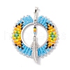 Seed Glass & Alloy Feather Pendant PALLOY-MZ00239-1