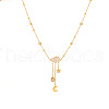 304 Stainless Steel Pave Clear Cubic Zirconia Cloud Moon with Tassel Pendant Necklaces FS-WG87FF9-01-2